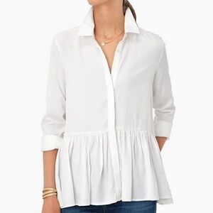 Tuckernuck Button Down Shirt Ruffle Poplin White Medium Coastal Preppy Timeless
